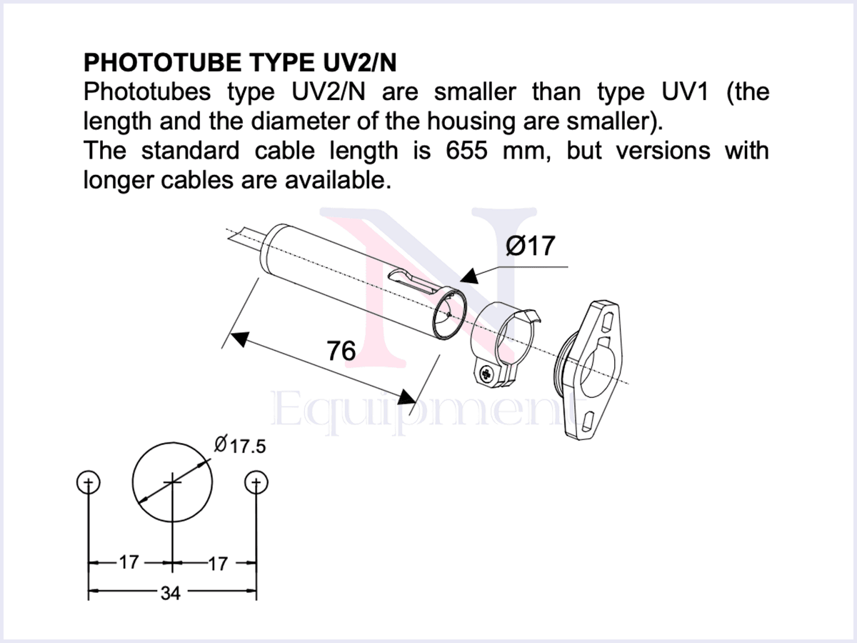 Brahma UV2/N Phototube dimensional drawing