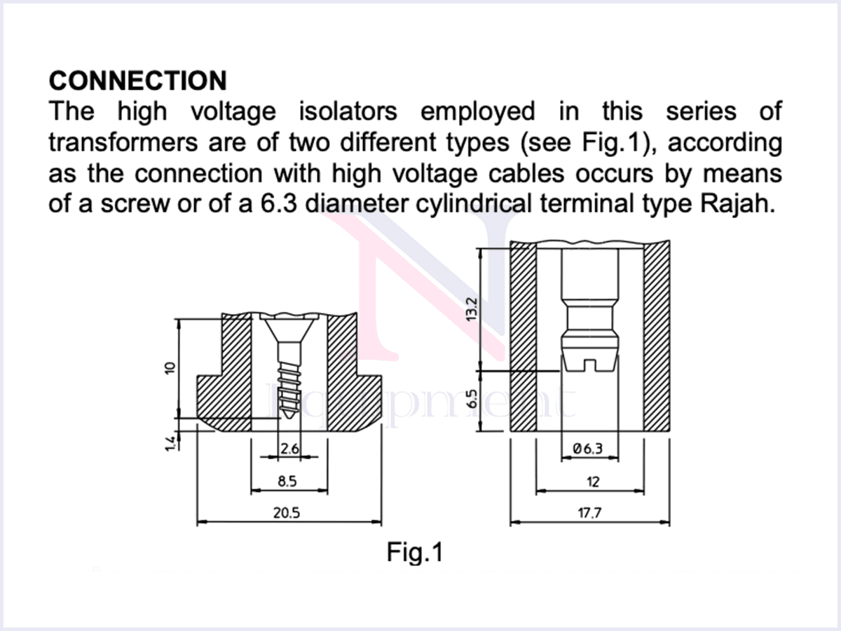 High-voltage terminal diagram for Brahma T8 and T18 ignition transformers